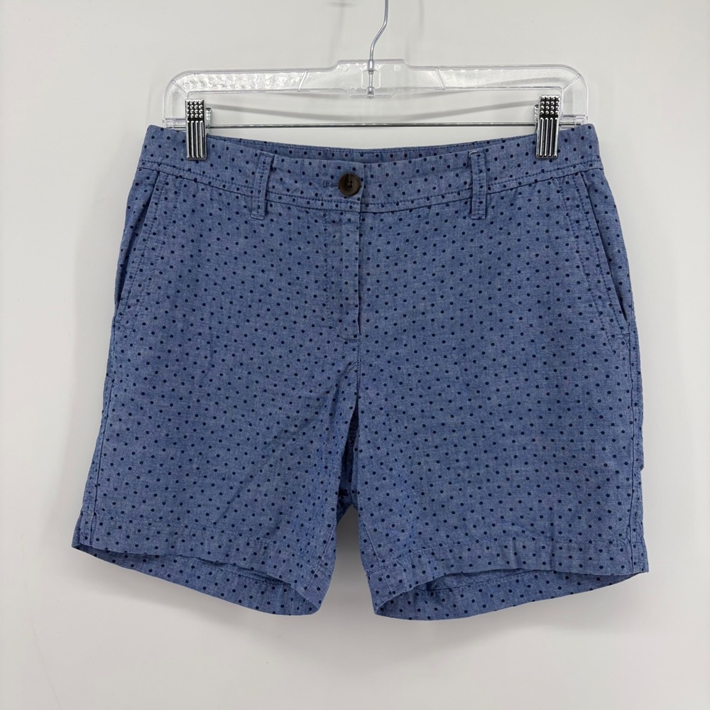 Talbots Womens 2P Blue Polka Dot Girlfriend Chino Shorts Cotton Petite 6 Inseam